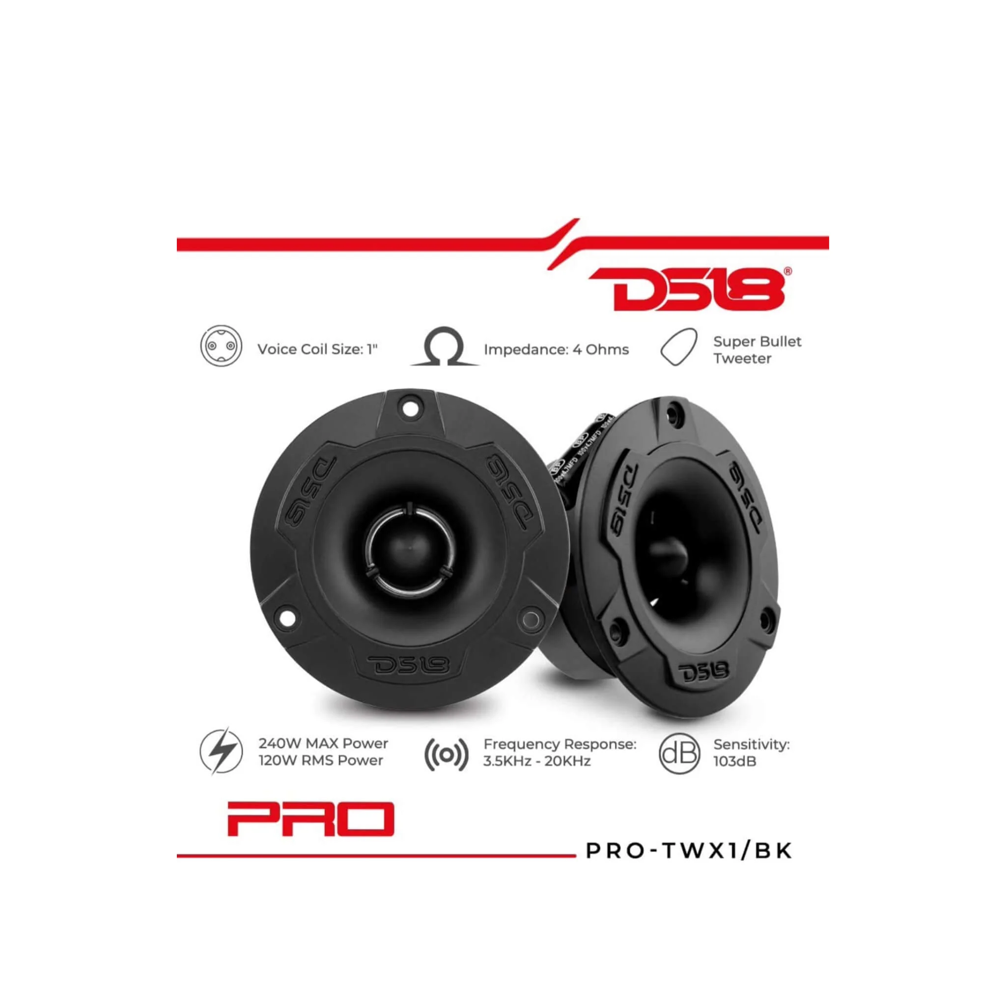 DS18 TWEETER PRO-TWX1 Aluminum Super Bullet (2 Speakers Included) - Image 3